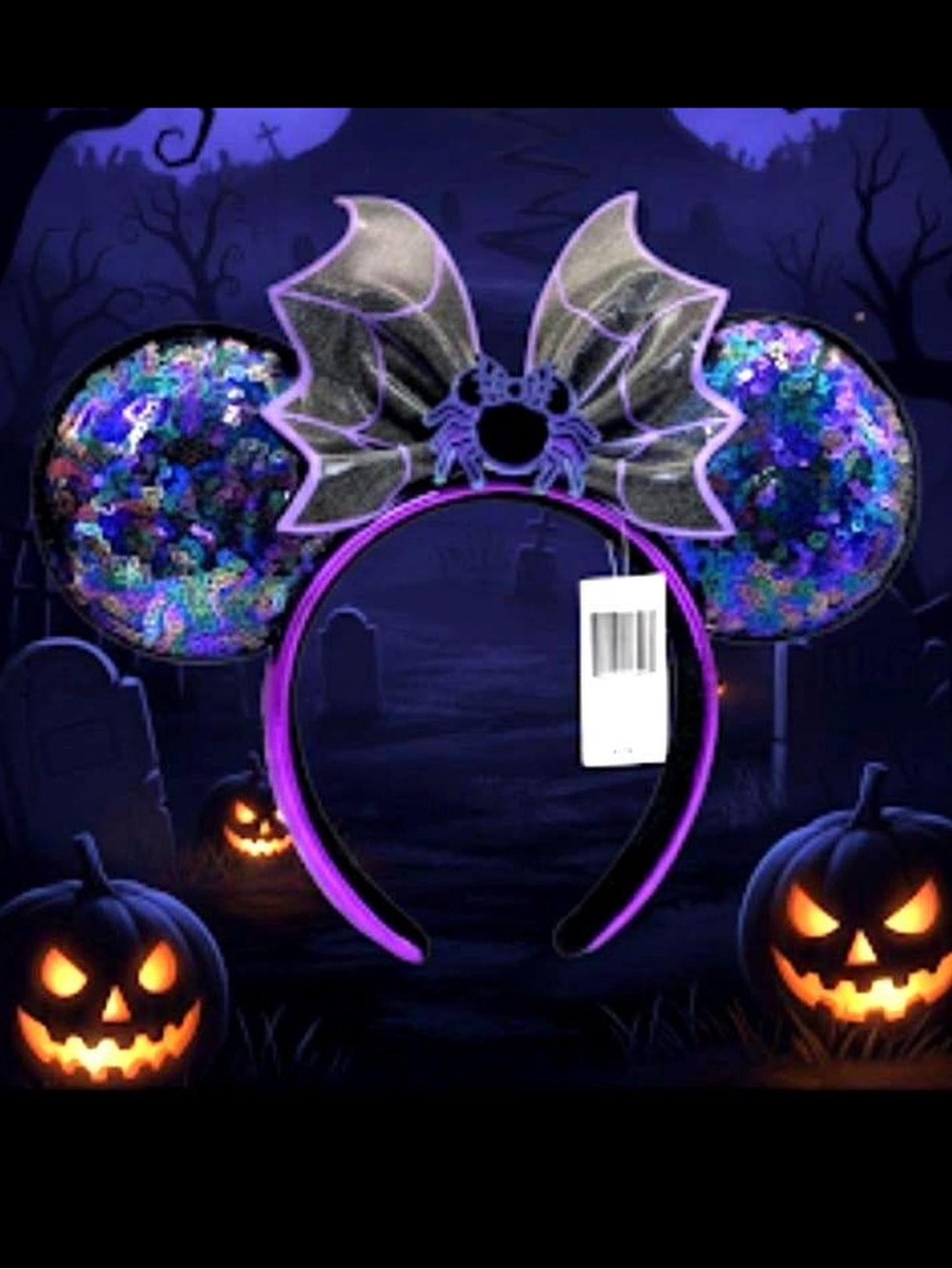 Disney Parks Loungefly Halloween Spiderweb Sequin Minnie Mouse Ears Headband